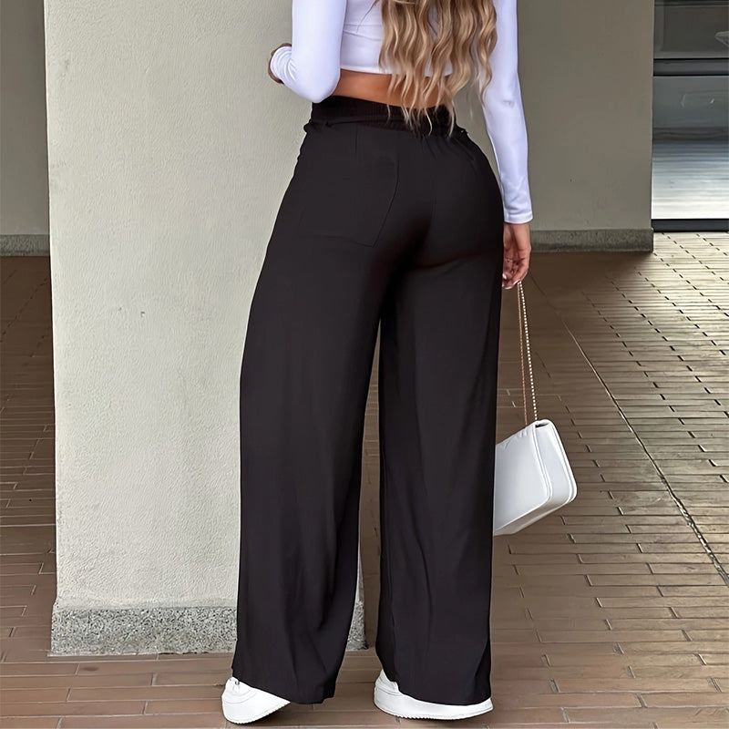 💝💝Women's High-Waisted Straight-Leg Pants with Front Seam Detail & Elastic Back Waistband – Comfortable, Versatile Trousers for Work & Everyday Wear