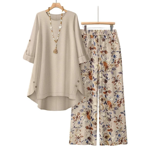 💚Women's Cotton Linen Half Sleeve Top ＆ Pants Set – Breathable & lightweight