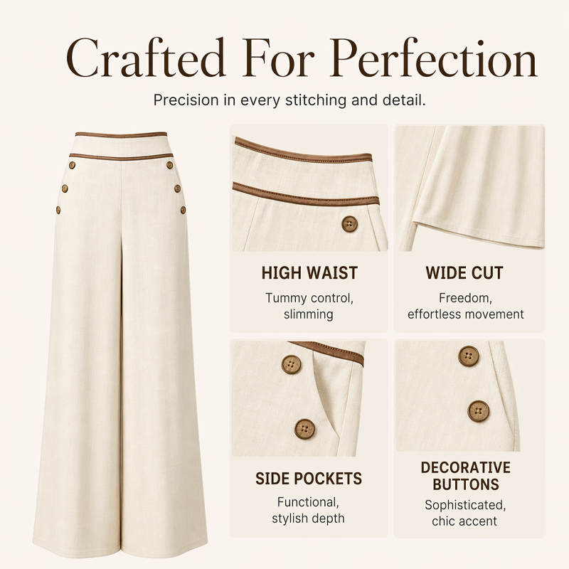 🌿🌿Limited-time offer-Must-Have👖 Contrast-Trim Wide-Leg Pants – legant Drape & Flattering High-Rise
