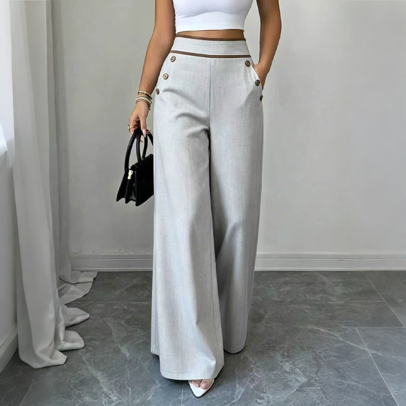 🌿🌿Limited-time offer-Must-Have👖 Contrast-Trim Wide-Leg Pants – legant Drape & Flattering High-Rise