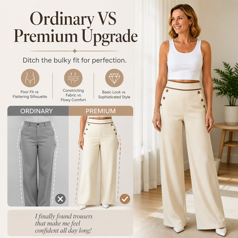 🌿🌿Limited-time offer-Must-Have👖 Contrast-Trim Wide-Leg Pants – legant Drape & Flattering High-Rise