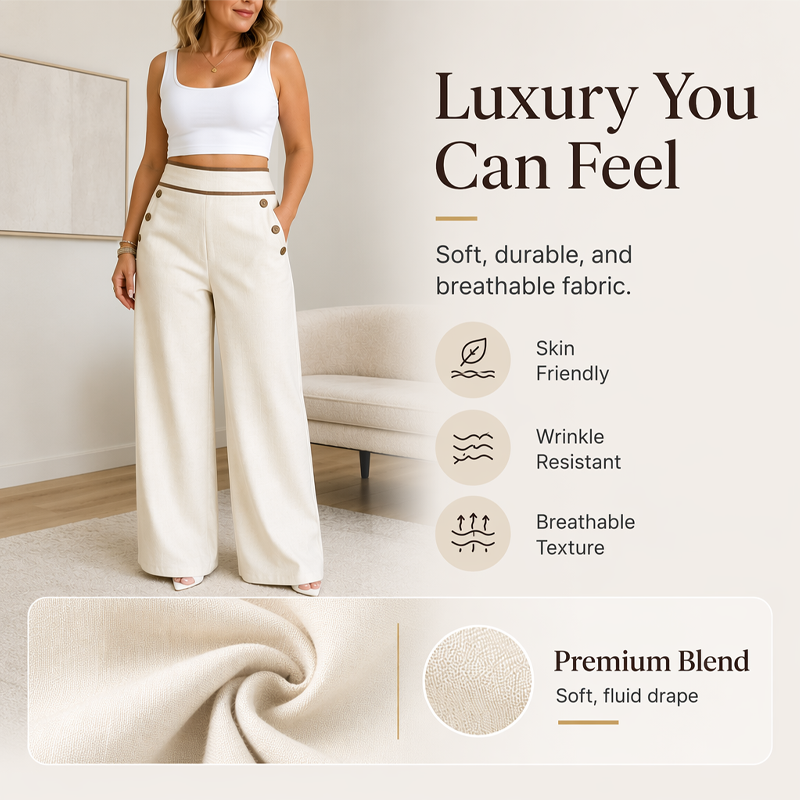 🌿🌿Limited-time offer-Must-Have👖 Contrast-Trim Wide-Leg Pants – legant Drape & Flattering High-Rise
