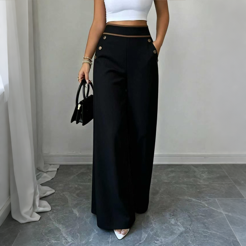 🌿🌿Limited-time offer-Must-Have👖 Contrast-Trim Wide-Leg Pants – legant Drape & Flattering High-Rise