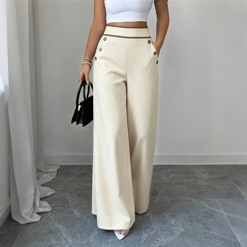 🌿🌿Limited-time offer-Must-Have👖 Contrast-Trim Wide-Leg Pants – legant Drape & Flattering High-Rise