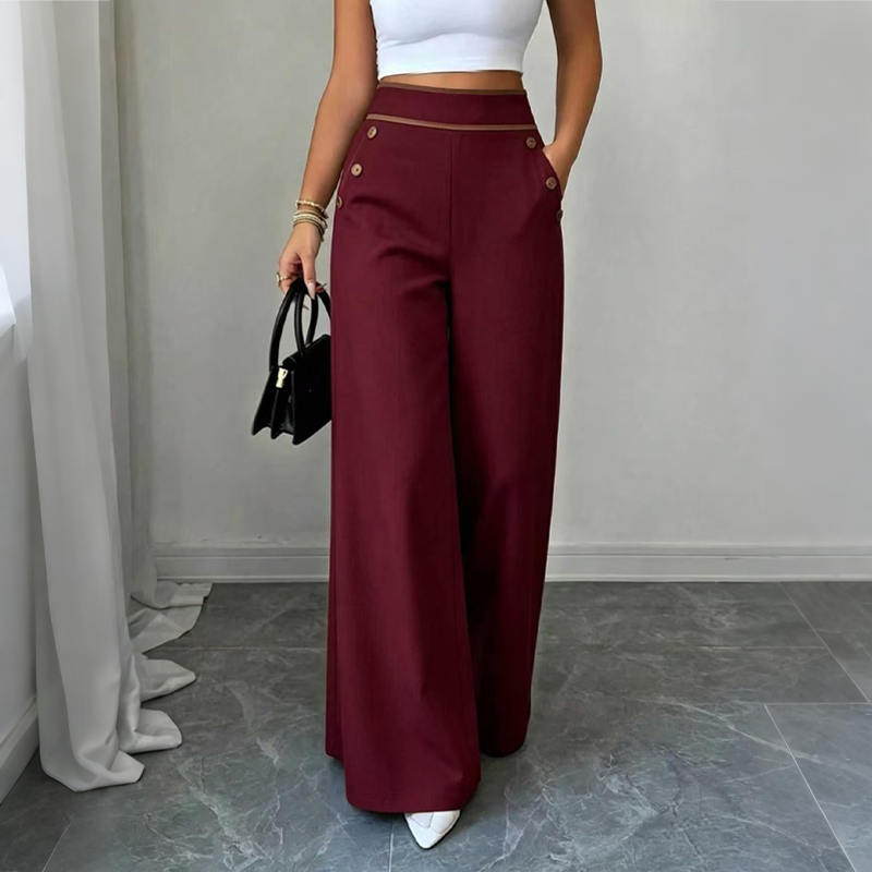 🌿🌿Limited-time offer-Must-Have👖 Contrast-Trim Wide-Leg Pants – legant Drape & Flattering High-Rise