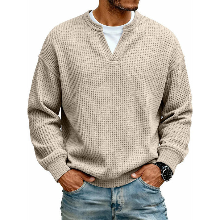 💚Men's Layered Comfort Waffle Knit Pullover – Soft Thermal Long Sleeve Sweater