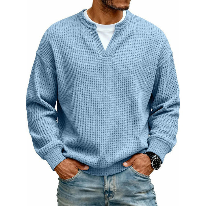 💚Men's Layered Comfort Waffle Knit Pullover – Soft Thermal Long Sleeve Sweater