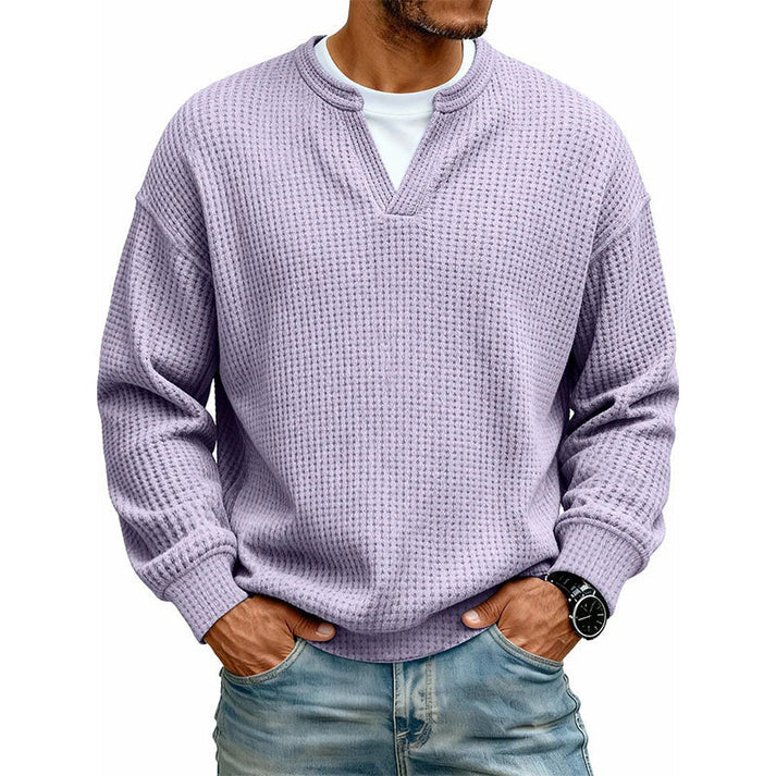 💚Men's Layered Comfort Waffle Knit Pullover – Soft Thermal Long Sleeve Sweater