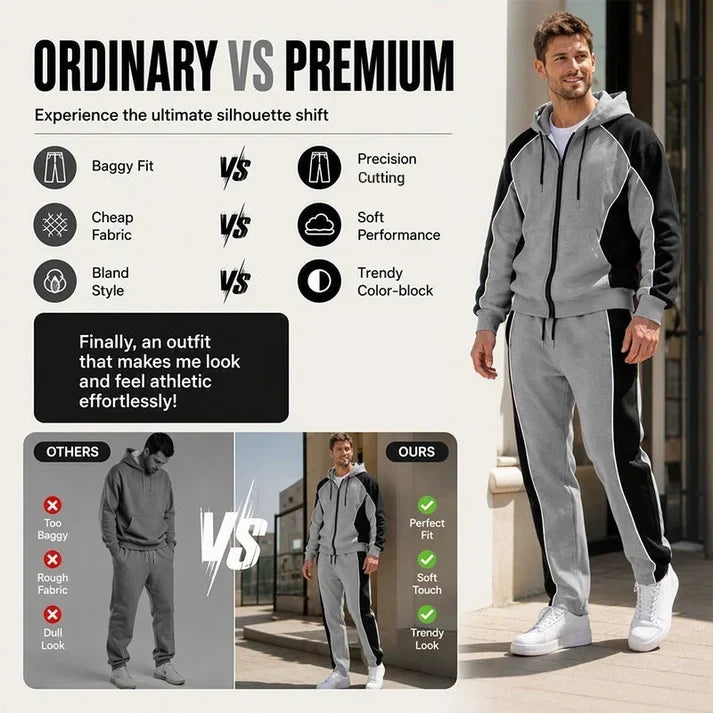 💚Easy Everyday Comfort | Men's Color-Block Zip-Up Hoodie & Sweatpants 2-Piece Set