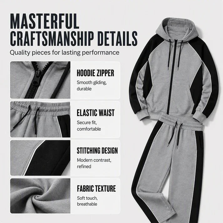 💚Easy Everyday Comfort | Men's Color-Block Zip-Up Hoodie & Sweatpants 2-Piece Set