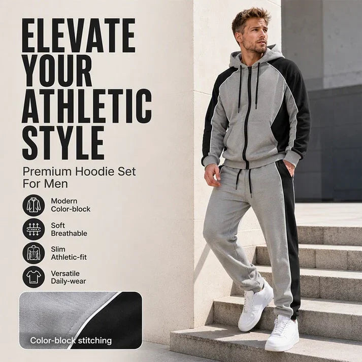 💚Easy Everyday Comfort | Men's Color-Block Zip-Up Hoodie & Sweatpants 2-Piece Set