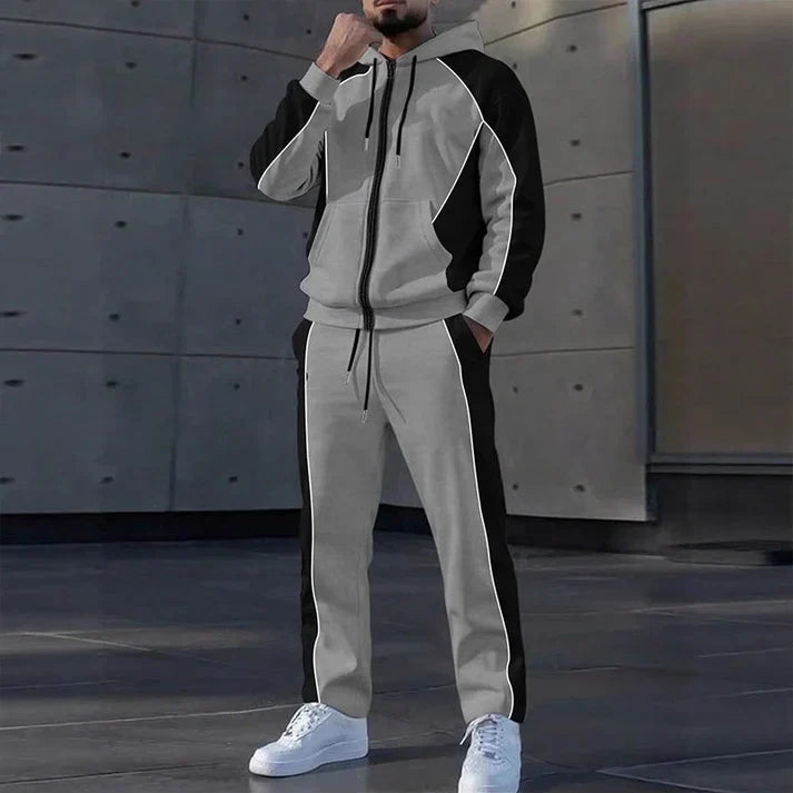 💚Easy Everyday Comfort | Men's Color-Block Zip-Up Hoodie & Sweatpants 2-Piece Set