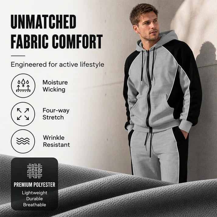 💚Easy Everyday Comfort | Men's Color-Block Zip-Up Hoodie & Sweatpants 2-Piece Set