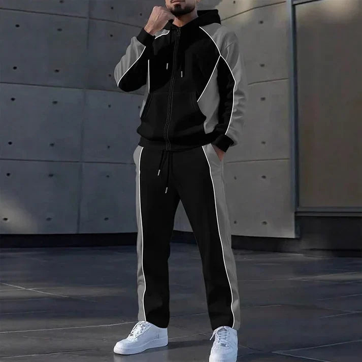 💚Easy Everyday Comfort | Men's Color-Block Zip-Up Hoodie & Sweatpants 2-Piece Set
