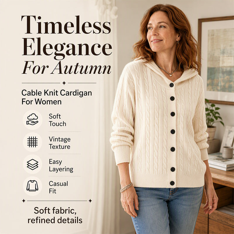 Women's Cable Knit Hooded Cardigan Sweater ✨