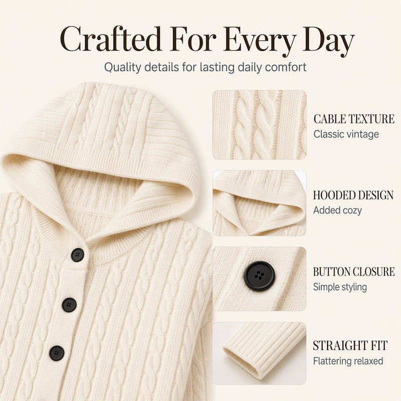 Women's Cable Knit Hooded Cardigan Sweater ✨