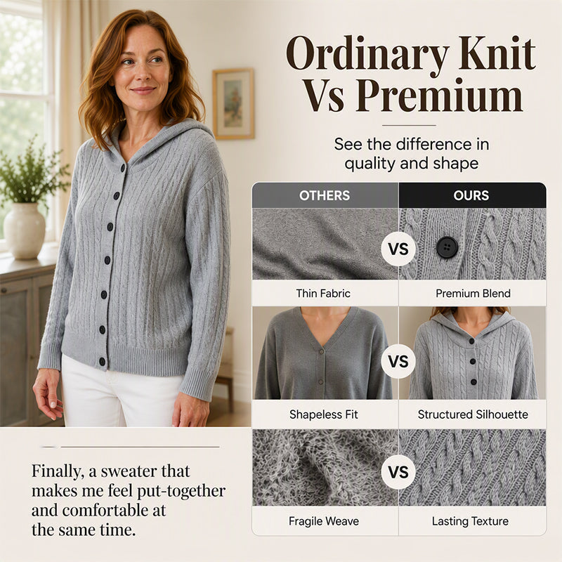 Women's Cable Knit Hooded Cardigan Sweater ✨