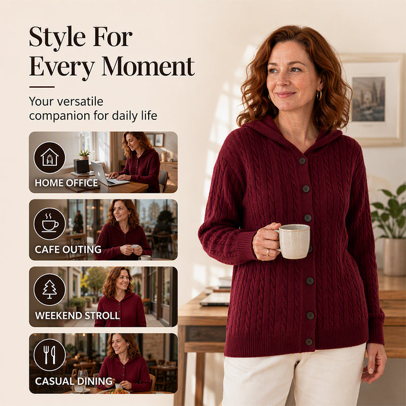 Women's Cable Knit Hooded Cardigan Sweater ✨