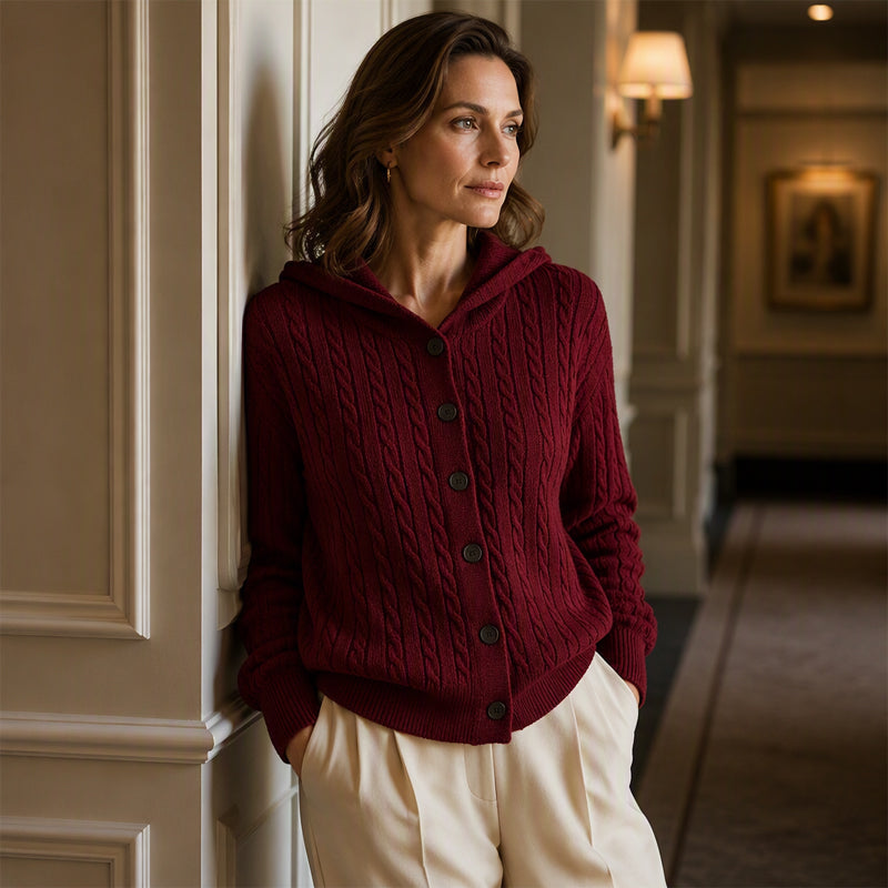 Women's Cable Knit Hooded Cardigan Sweater ✨