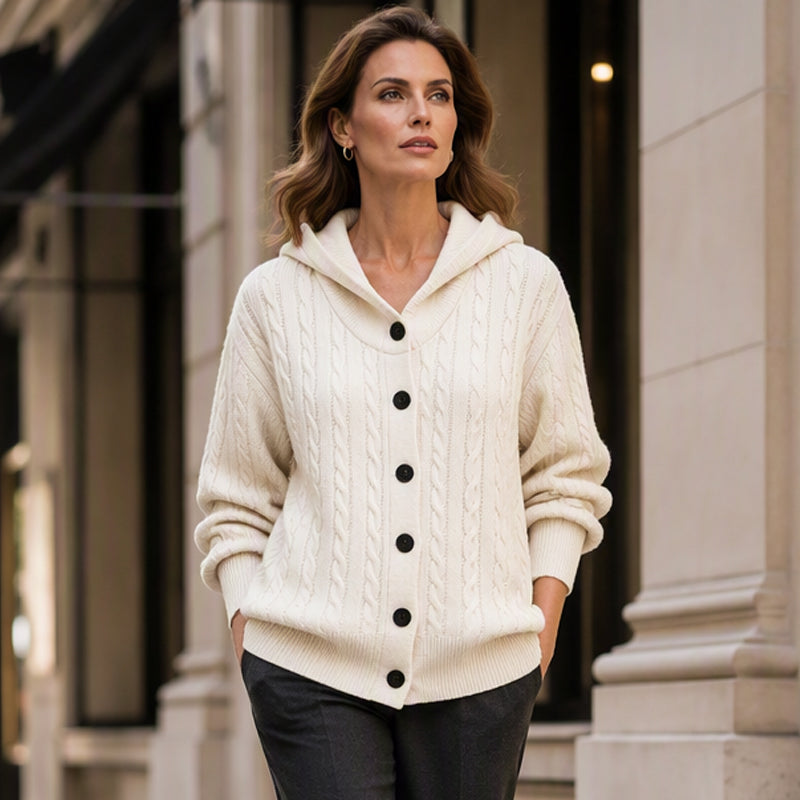 Women's Cable Knit Hooded Cardigan Sweater ✨