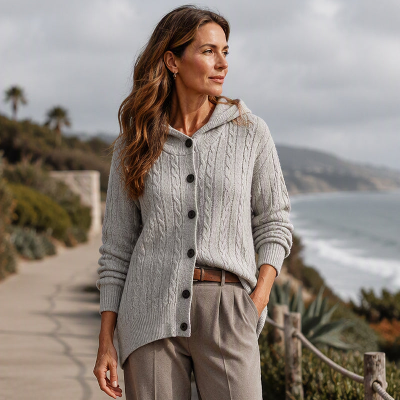 Women's Cable Knit Hooded Cardigan Sweater ✨
