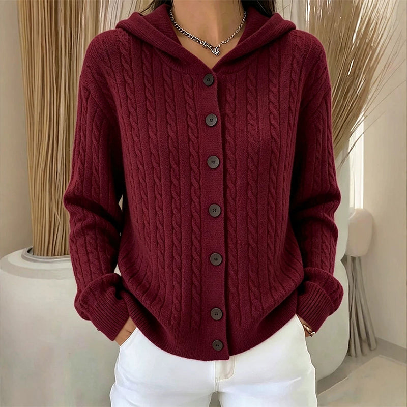Women's Cable Knit Hooded Cardigan Sweater ✨