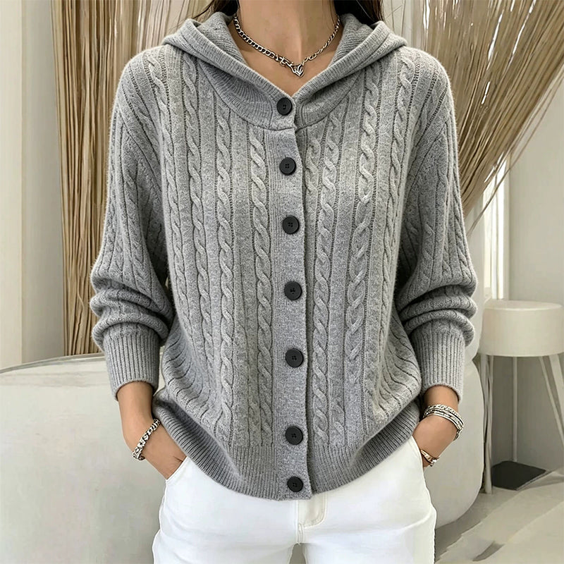 Women's Cable Knit Hooded Cardigan Sweater ✨