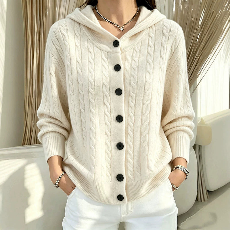 Women's Cable Knit Hooded Cardigan Sweater ✨