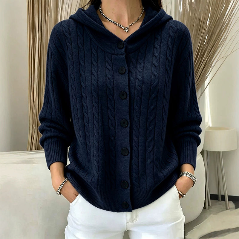 Women's Cable Knit Hooded Cardigan Sweater ✨