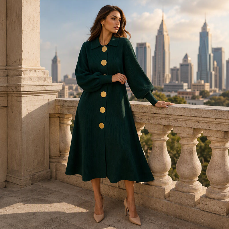 🌿🌿Black Friday Sale:50% OFF🖤✨Women's Lantern Sleeve Ribbed Knit Maxi Dress